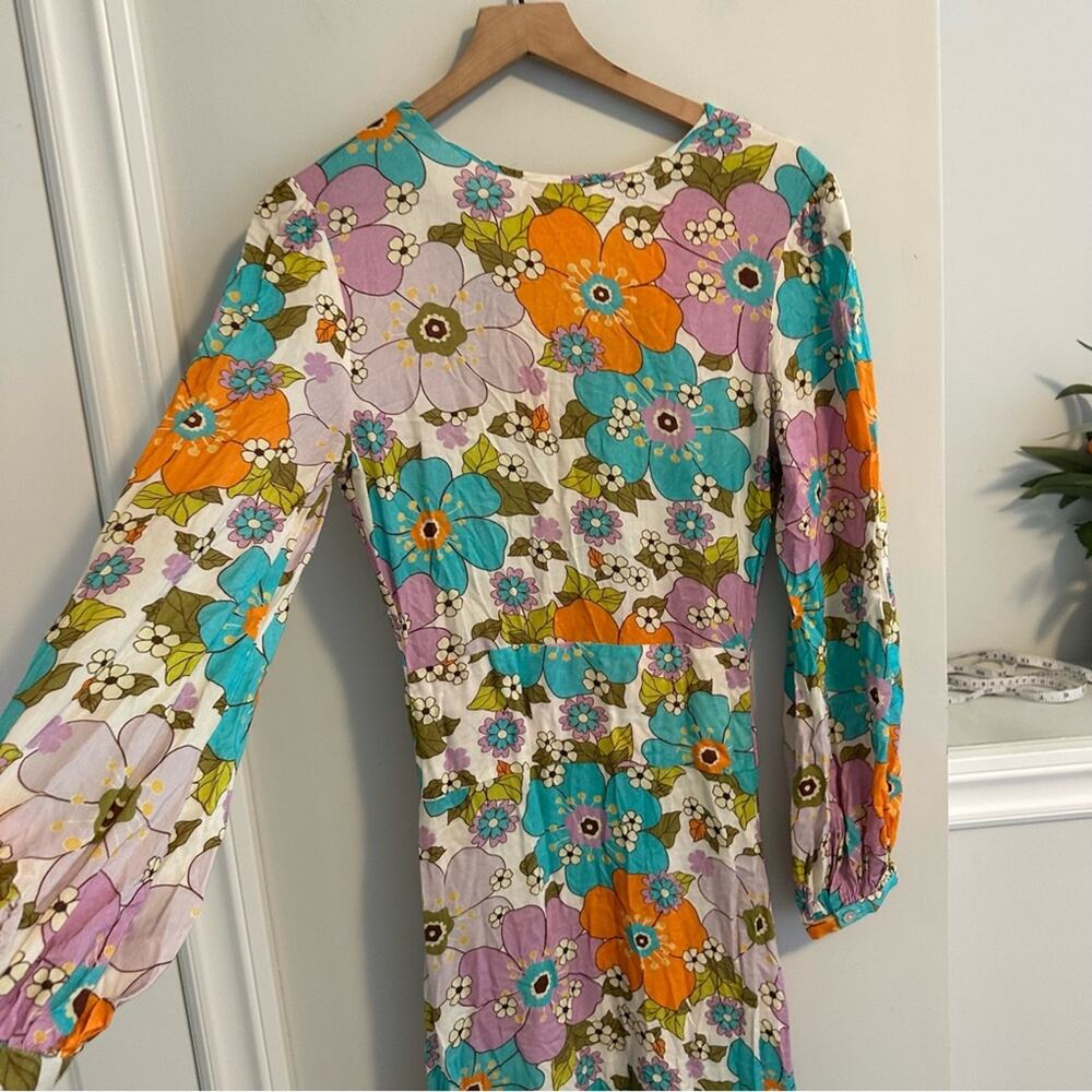 Tuckernuck Stella Pardo Paris Retro Floral Orange Maxi Dress XS - Picture 4 of 14